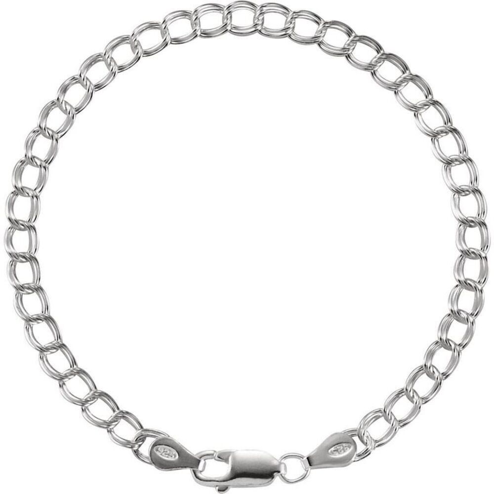 4mm Sterling Silver Solid Double Curb Chain Charm Bracelet, 7 Inch